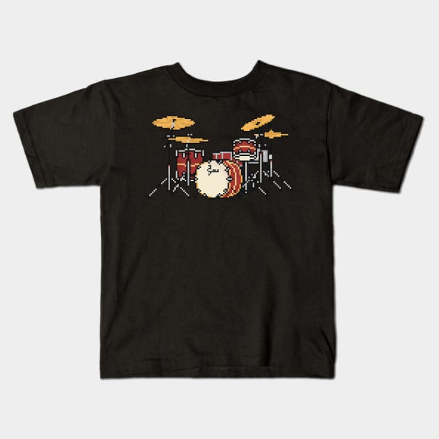 Pixel Royal Blood Red Drums Kids T-Shirt by gkillerb